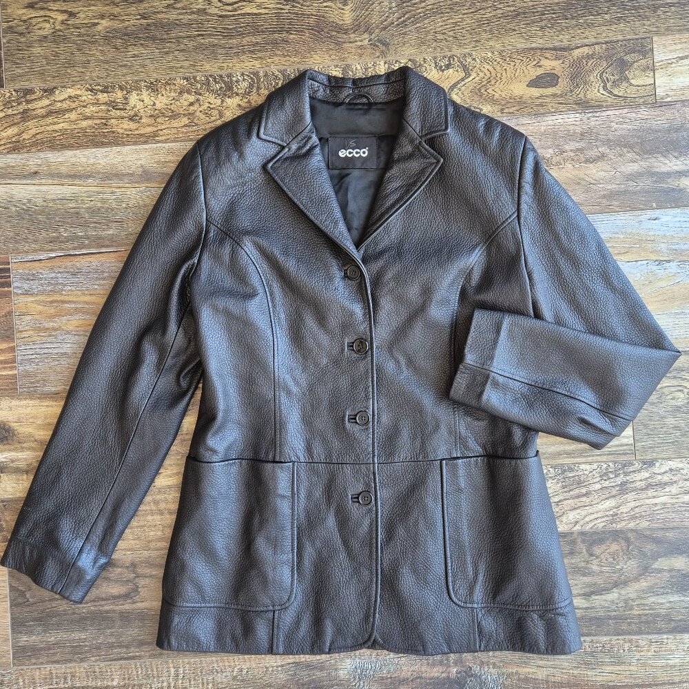 ecco Made in Italy Black Pebble Leather Blazer Jacket Pocket Lined